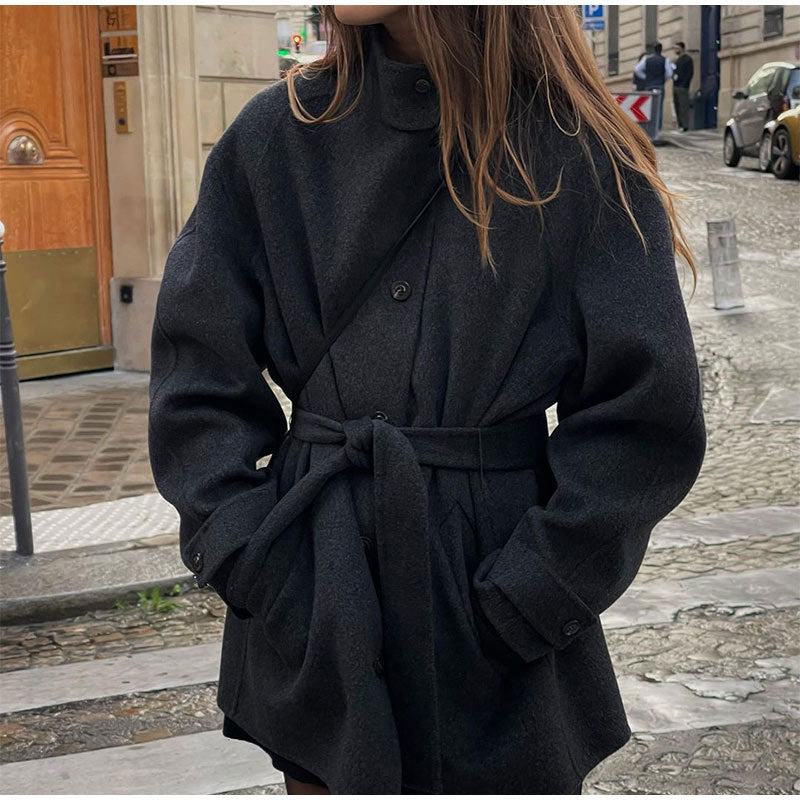 Damen bequeme Trenchcoatjacke mit Gürtel und voluminösen Ärmeln R&B