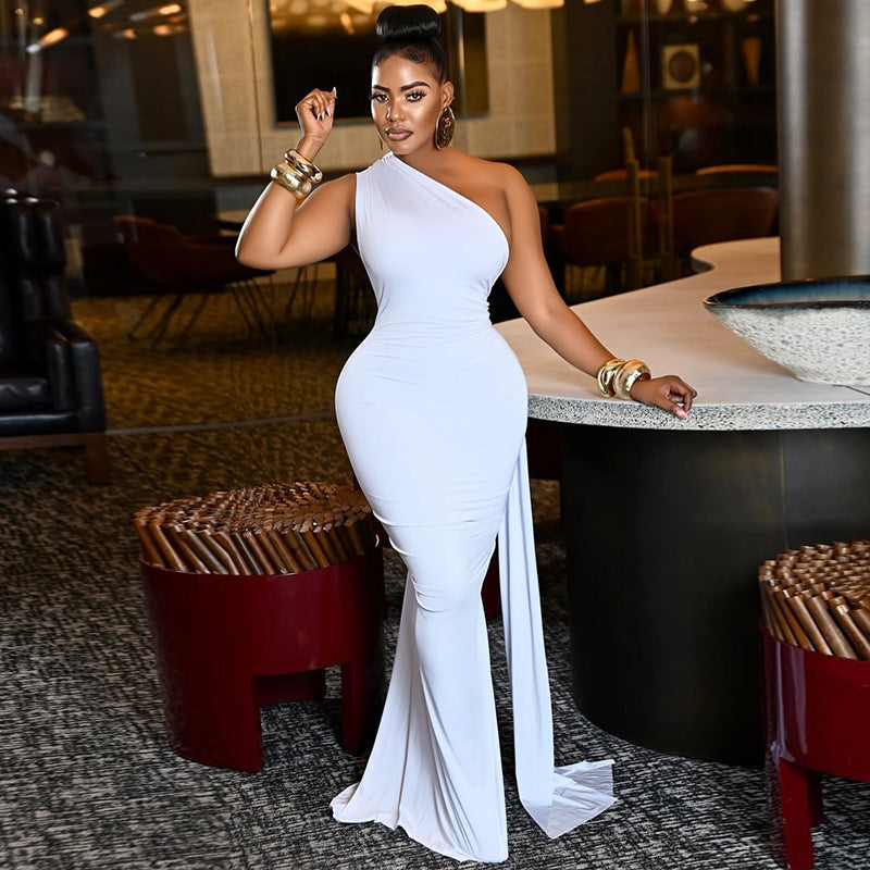 Damen Elegantes One-Shoulder Maxikleid R&B