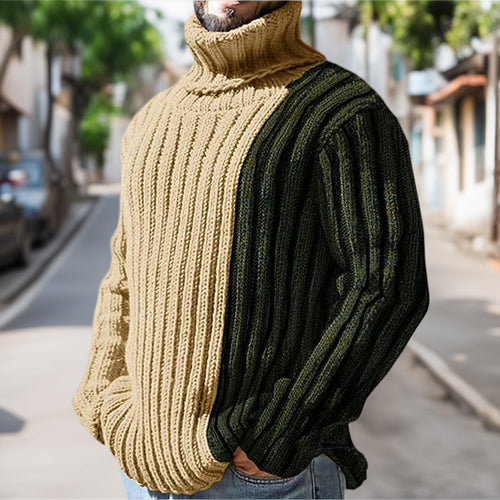 Herren Strickpullover mit modernem Stehkragen und farblich abgesetztem Design R&B
