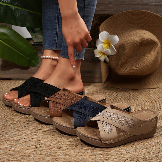 Damen Elegante und komfortable Wedgesandalen mit floralem Design R&B