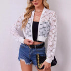 Damen nan florale Spitzen-Bomberjacke mit Reißverschluss und Rippbündchen R&B