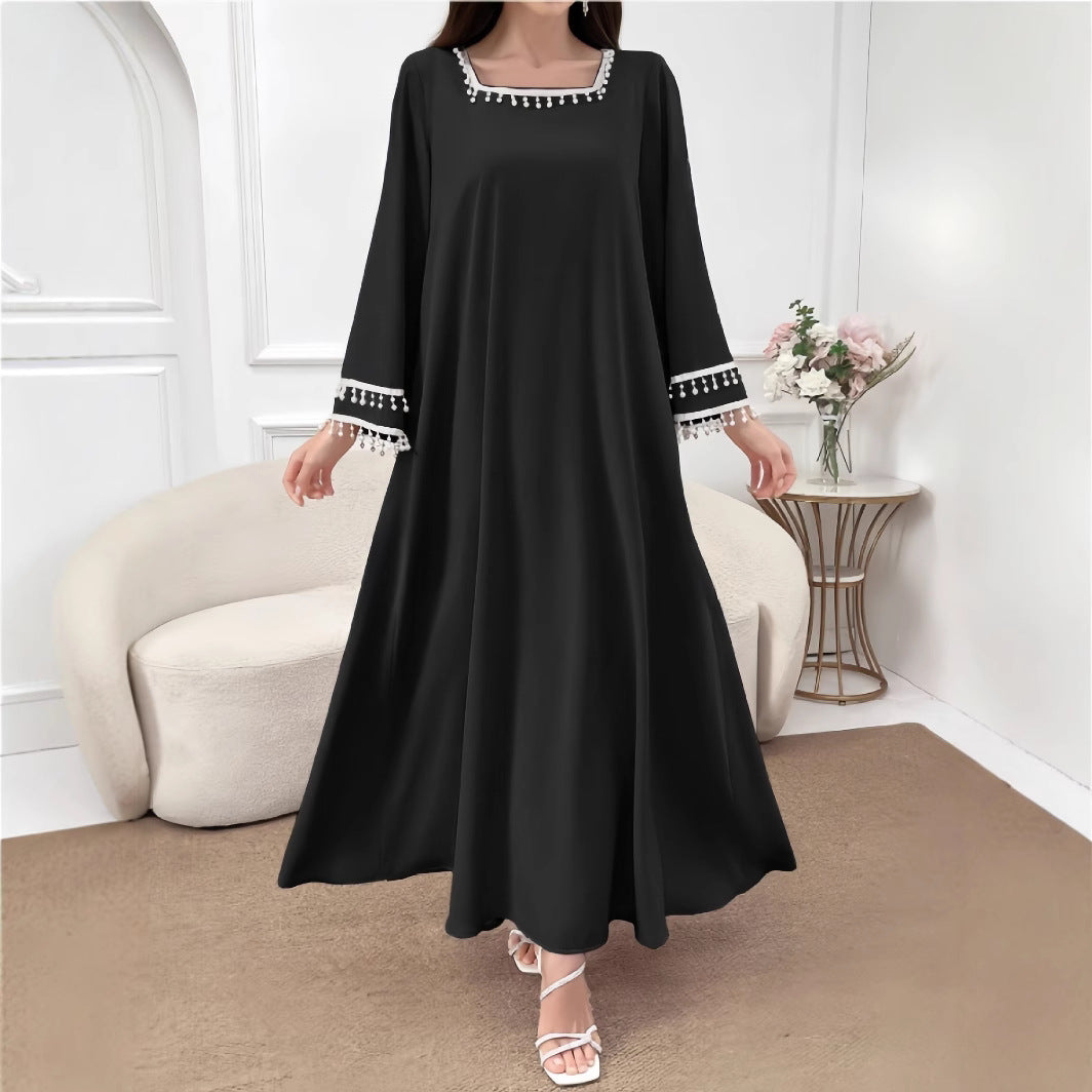 Damen Elegantes Maxikleid mit dekorativen Fransen und weiten Ärmeln R&B
