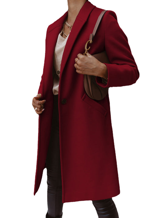 Damen Eleganter Wollmantel mit schmaler Silhouette und tiefen Taschen R&B