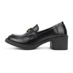 Damen modische Loafers mit elegantem Blockabsatz und dekorativem Schnallenakzent R&B