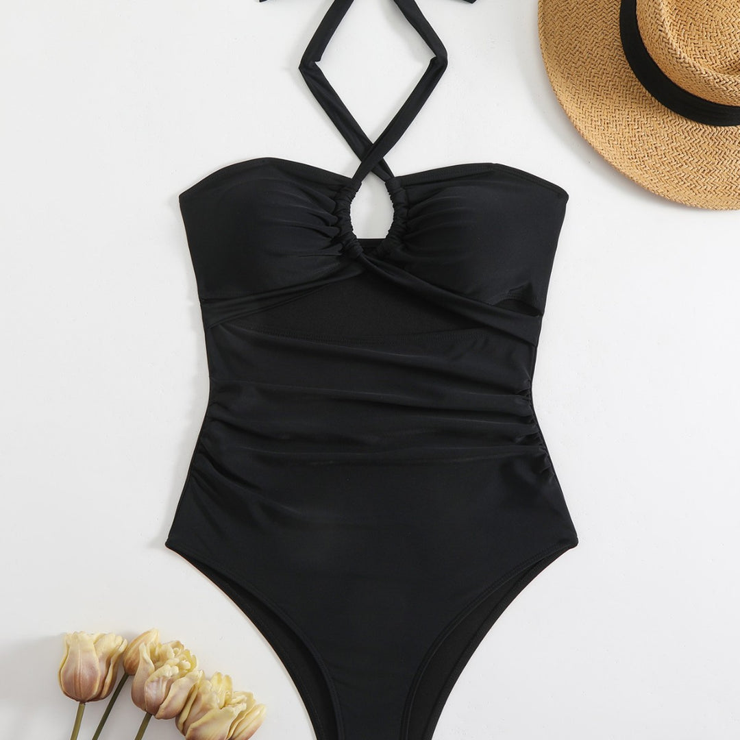 Damen Einteiliger Badeanzug mit eleganten Rüschendetails und innovativem Halterneck R&B