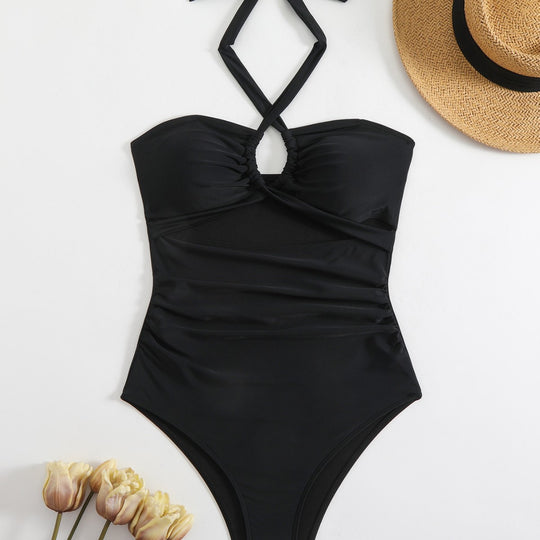 Damen Einteiliger Badeanzug mit eleganten Rüschendetails und innovativem Halterneck R&B