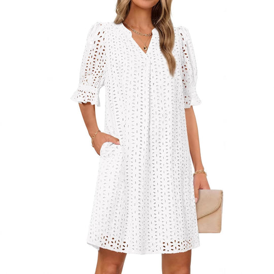 Damen luftiges Blumenkleid mit eleganten Lochdetails R&B