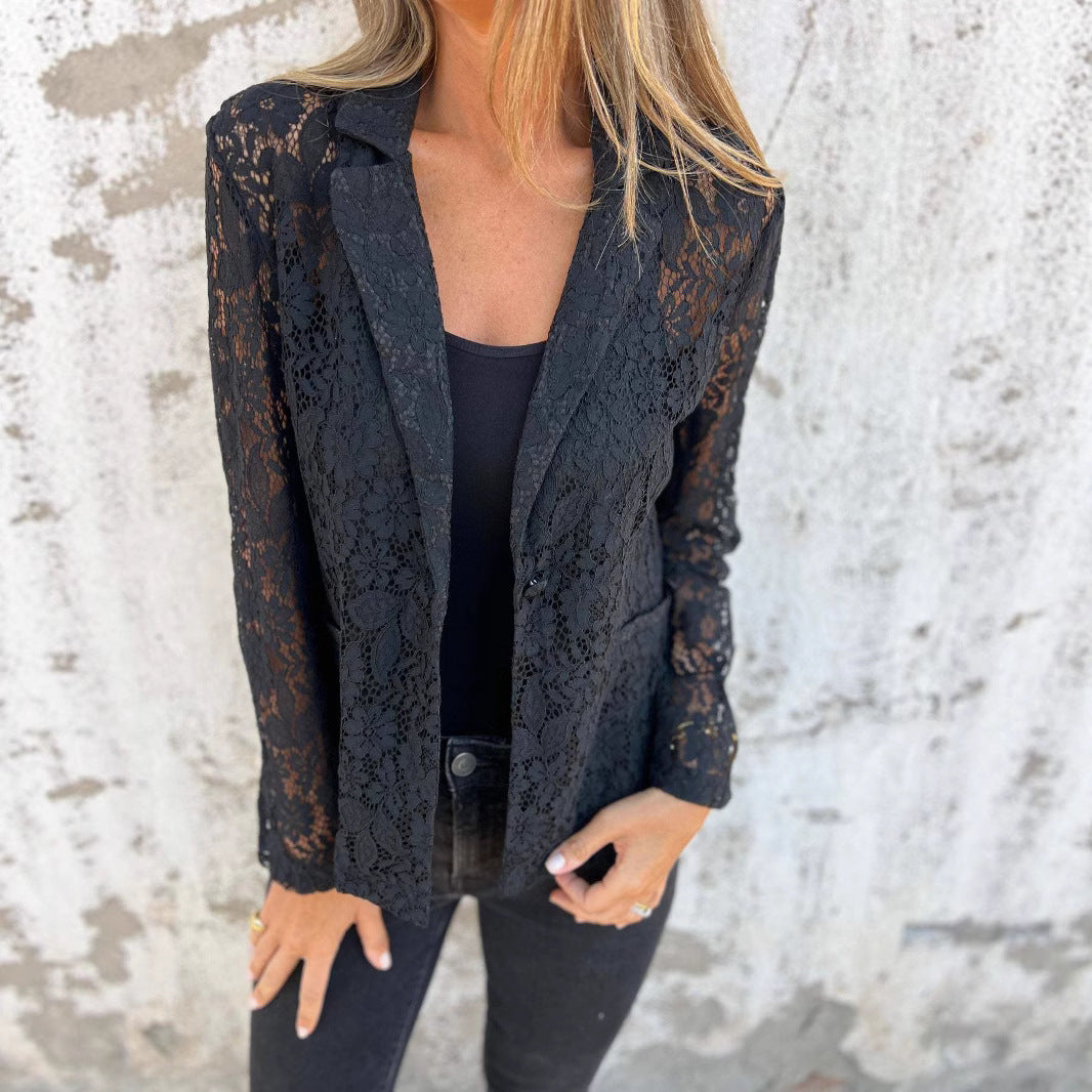 Damen Spitzenblazer mit eleganter Passform und zartem Durchbruchdesign