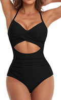 Damen Einteiliger Badeanzug mit modernem Cut-Out und elegantem Wickeldesign R&B