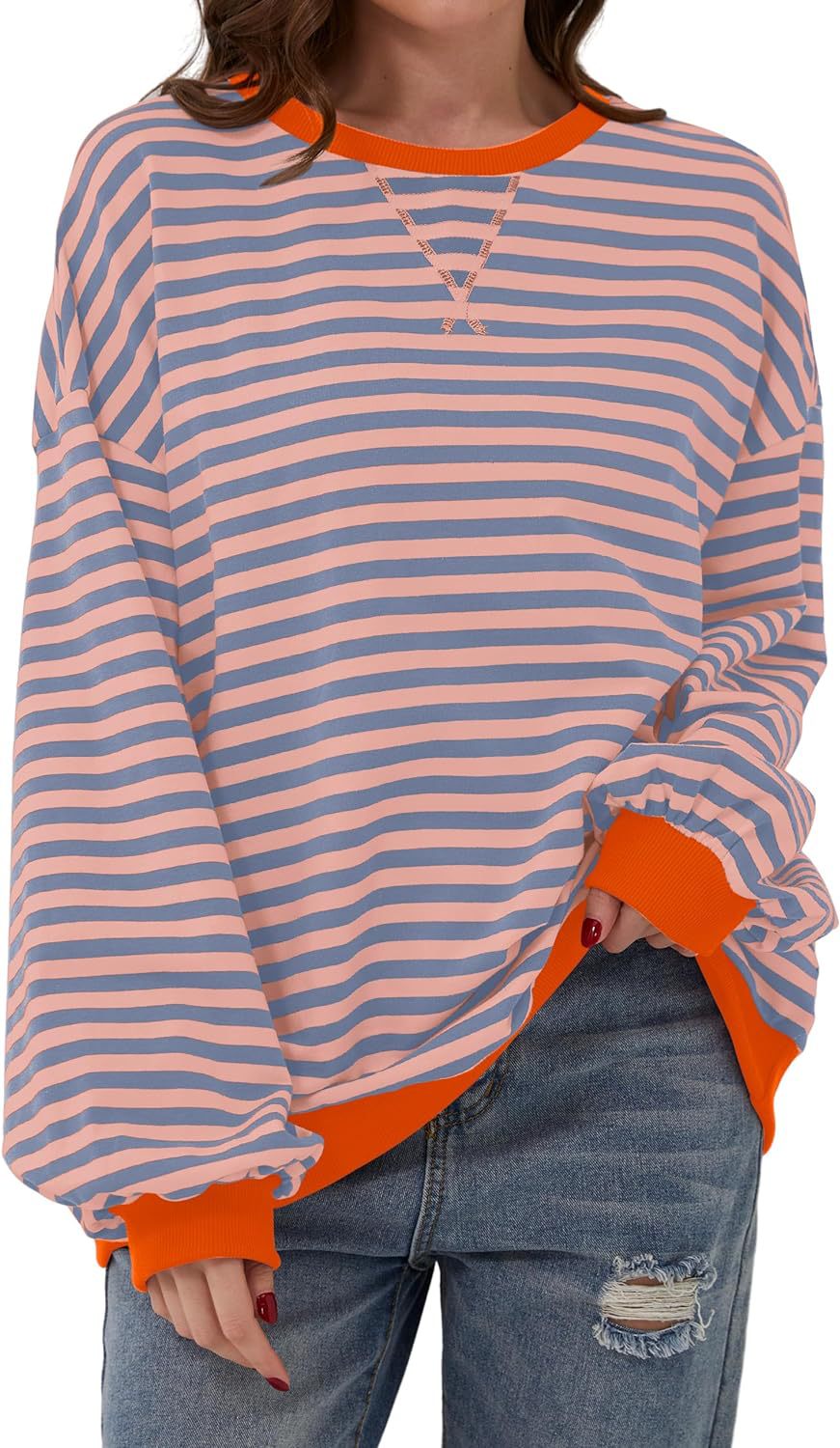 Damen Lässiger Sweatshirt mit bunten Streifen und weitem Schnitt R&B