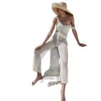 Damen luftiges Cropped-Häkeloberteil und Hochtaillierte Netzhose R&B