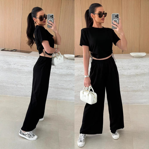 Damen lässiges Set aus Crop-Top und Jogginghose R&B