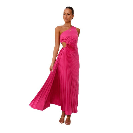 Damen Plissee-Maxikleid mit asymmetrischem Ausschnitt und seitlichem Cut-Out R&B