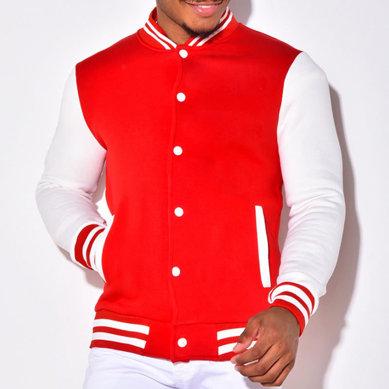 Herren sportliche Collegejacke mit kontrastierenden Ärmeln und Druckknöpfen R&B