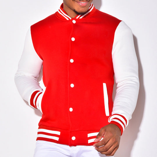 Herren sportliche Collegejacke mit kontrastierenden Ärmeln und Druckknöpfen R&B