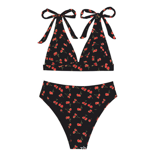 Damen Triangel-Bikini mit verspieltem Kirschmotiv R&B