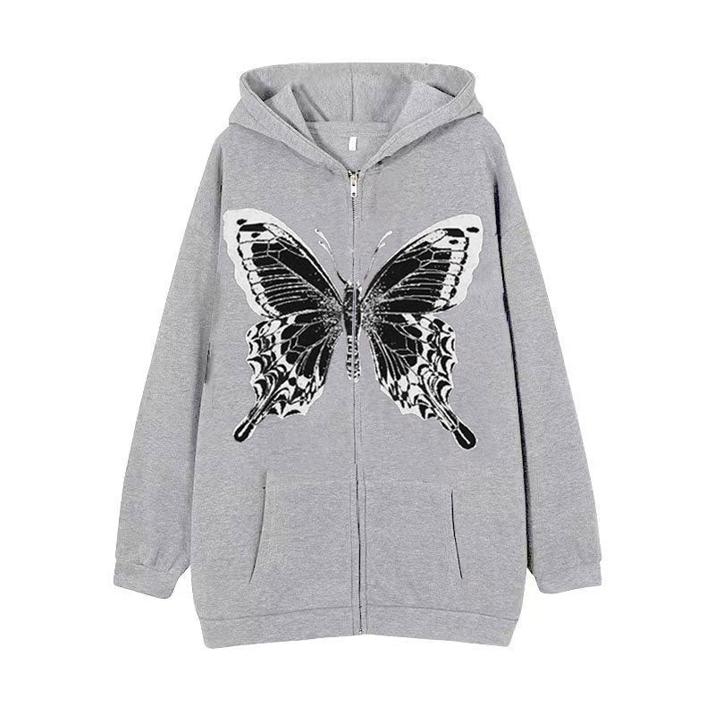 Damen Zip-Hoodie mit ausdrucksstarkem Schmetterlingsmotiv R&B