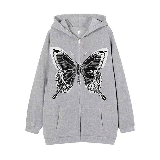 Damen Zip-Hoodie mit ausdrucksstarkem Schmetterlingsmotiv R&B