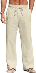 Herren nan leichte Leinenhose mit elastischem Bund, Kordelzug und aufgesetzten Taschen R&B