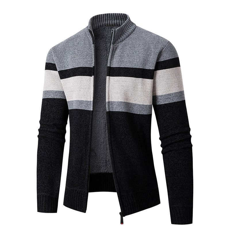 Herren modische Strickjacke mit hohem Kragen und strukturiertem Design