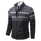 Herren Strickjacke mit Stehkragen und Norweger-Muster R&B