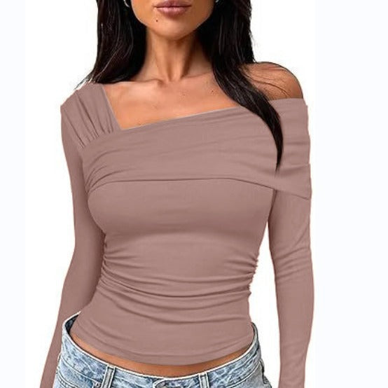 Damen Wickelshirt mit asymmetrischem Ausschnitt und raffiniertem Stretch R&B
