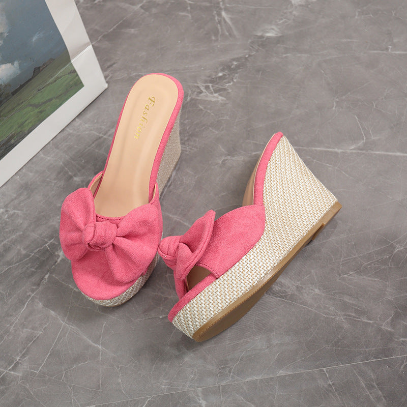 Damen Wedge-Pantoletten mit kreativem Schleifen-Design und verstellbarem Riemen R&B