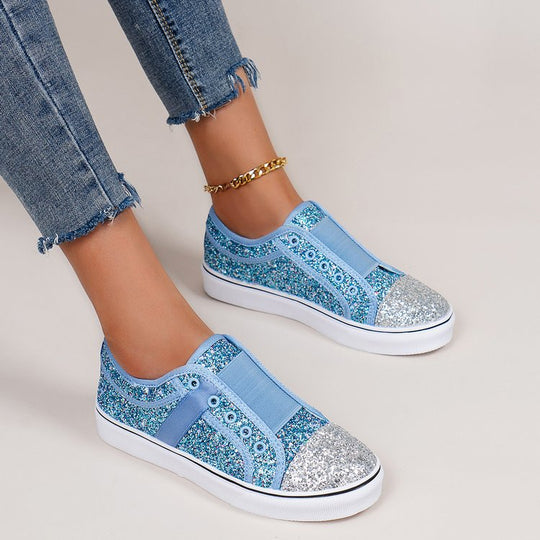 Damen Glitzernde Slip-On Sneakers mit elastischem Einsatz und dekorativen Akzenten R&B