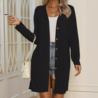 Damen lässige Langarm-Strickjacke mit Knopfdetails R&B
