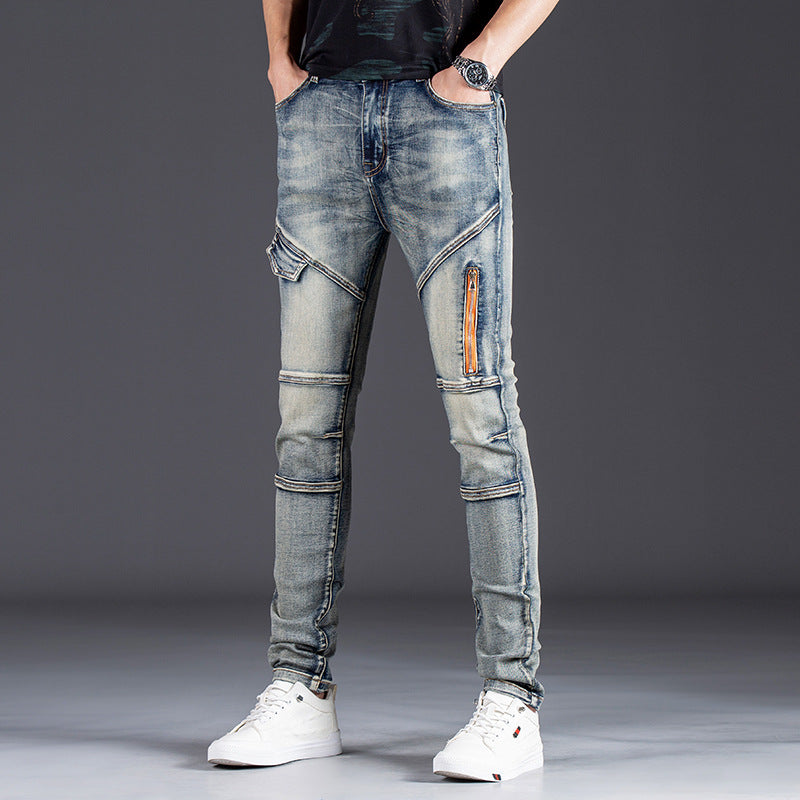 Herren Designer Slim Fit Jeans mit kreativen Reißverschlussdetails R&B