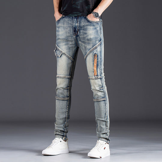 Herren Designer Slim Fit Jeans mit kreativen Reißverschlussdetails R&B