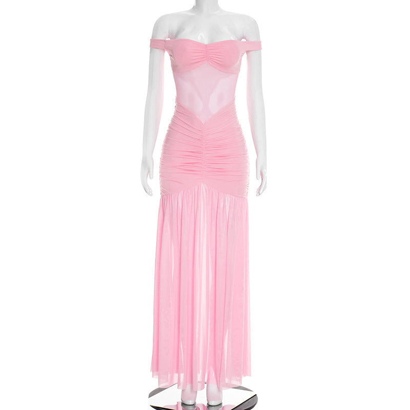 Damen elegantes Maxikleid mit Off-Shoulder-Design und raffinierten Raffungselementen R&B