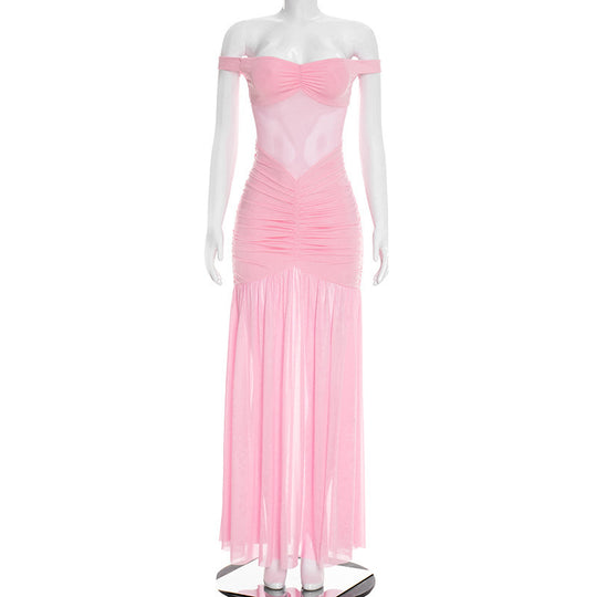 Damen elegantes Maxikleid mit Off-Shoulder-Design und raffinierten Raffungselementen R&B