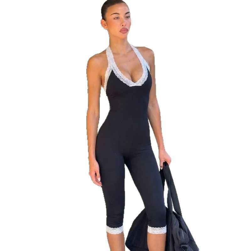 Damen Eleganter Jumpsuit mit Spitzendetails und taillierter Silhouette R&B