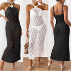 Damen Häkel-Maxikleid mit einem eleganten Blumendetail R&B