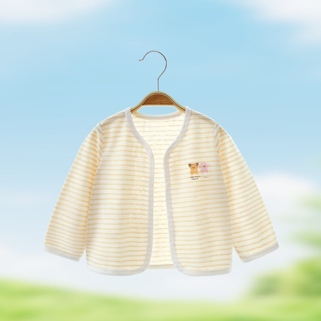 Unisex nan atmungsaktiver Baumwolle Baby Kimono Cardigan mit vorderen Druckknöpfen R&B