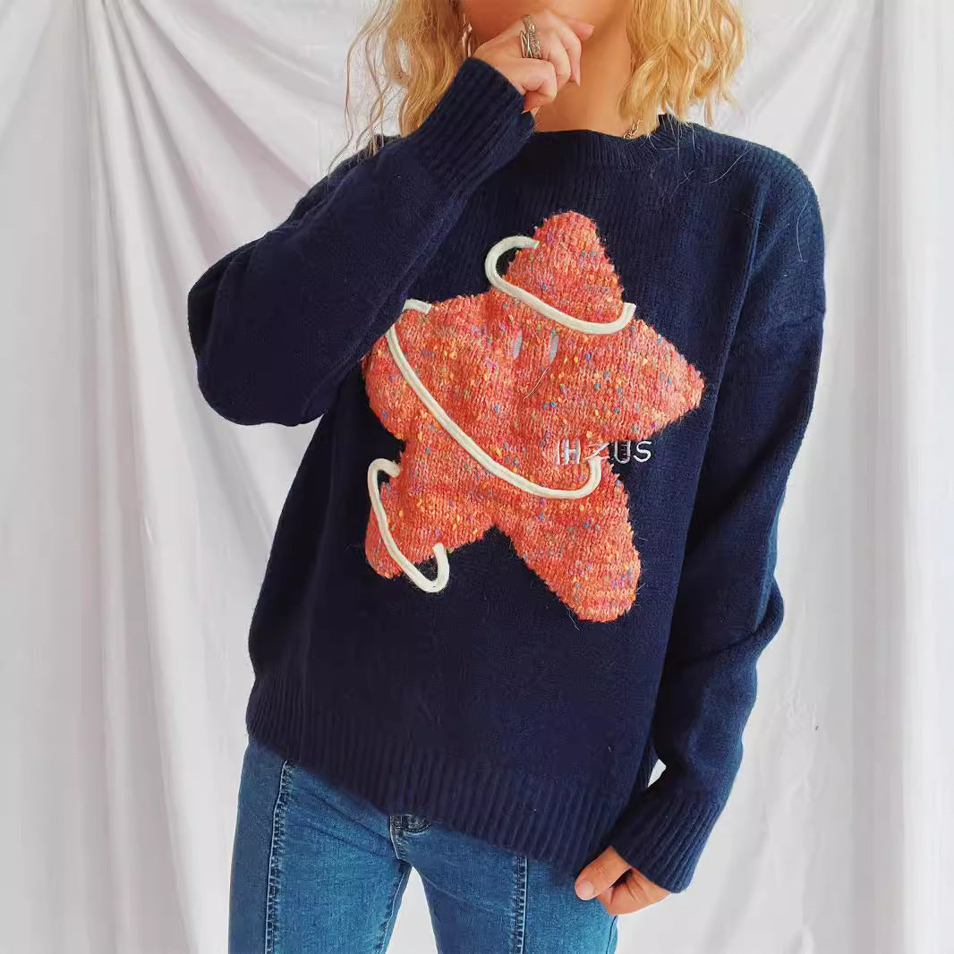 Damen Strickpullover mit kreativem Motiv und lässigem Schnitt R&B