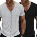 Herren Kurzarm Henley-Shirt mit strukturiertem Design und Knopfleiste R&B