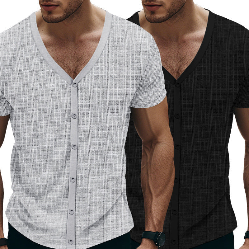 Herren Kurzarm Henley-Shirt mit strukturiertem Design und Knopfleiste R&B