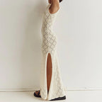 Damen Strickkleid im angesagten Rautenmuster mit hohem Schlitz R&B