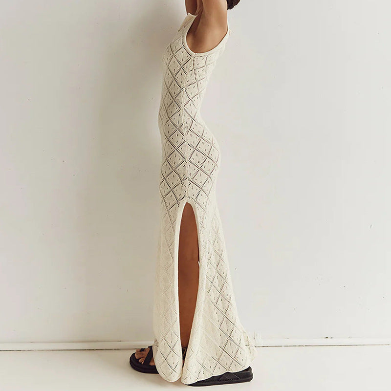 Damen Strickkleid im angesagten Rautenmuster mit hohem Schlitz R&B