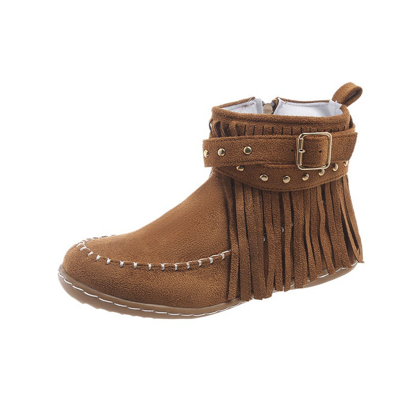 Damen modische Stiefeletten mit Fransen und Nieten R&B