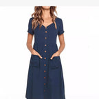 Damen Midi-Kleid mit Knopfleiste und praktischen Taschen R&B