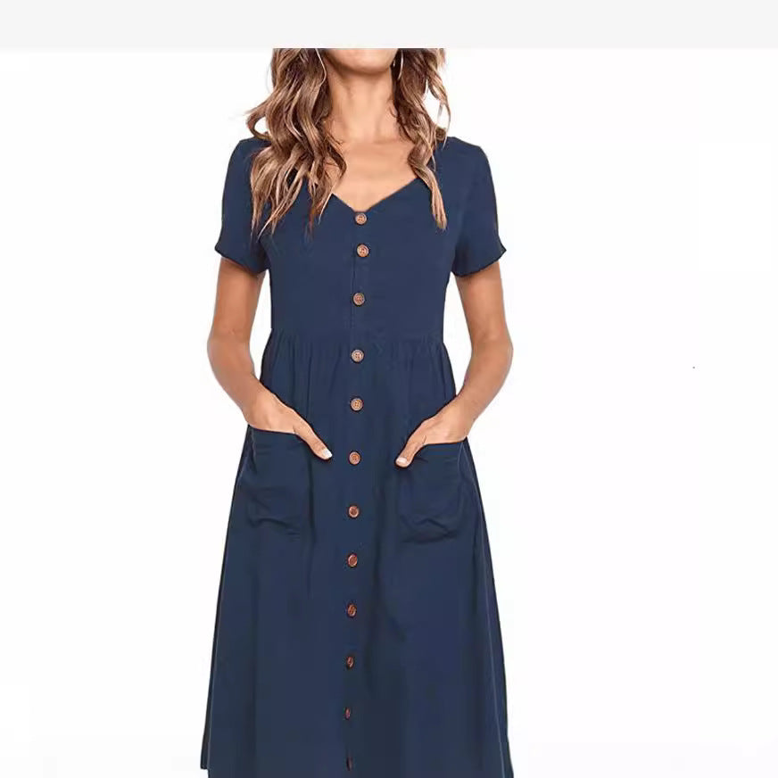 Damen Midi-Kleid mit Knopfleiste und praktischen Taschen R&B