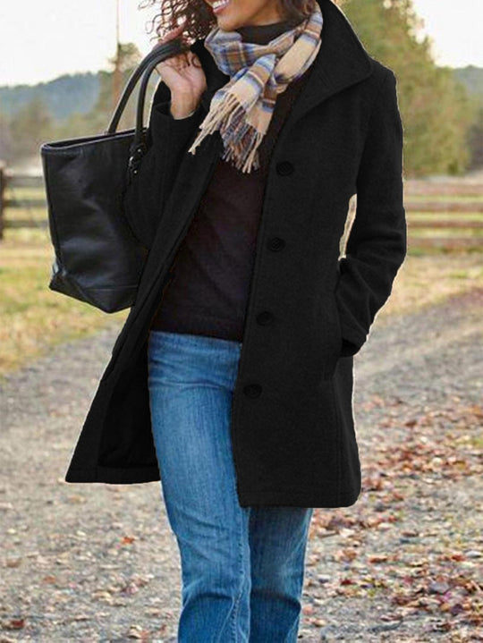 Damen Elegante Wollmantel mit modernen Knopfdetails R&B