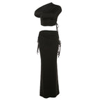 Damen Elegantes Wickelset mit asymmetrischem Oberteil und körperbetontem Rock R&B