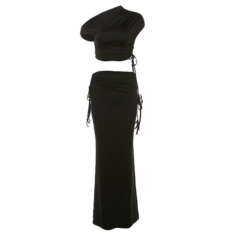 Damen Elegantes Wickelset mit asymmetrischem Oberteil und körperbetontem Rock R&B