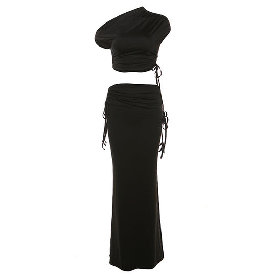 Damen Elegantes Wickelset mit asymmetrischem Oberteil und körperbetontem Rock R&B