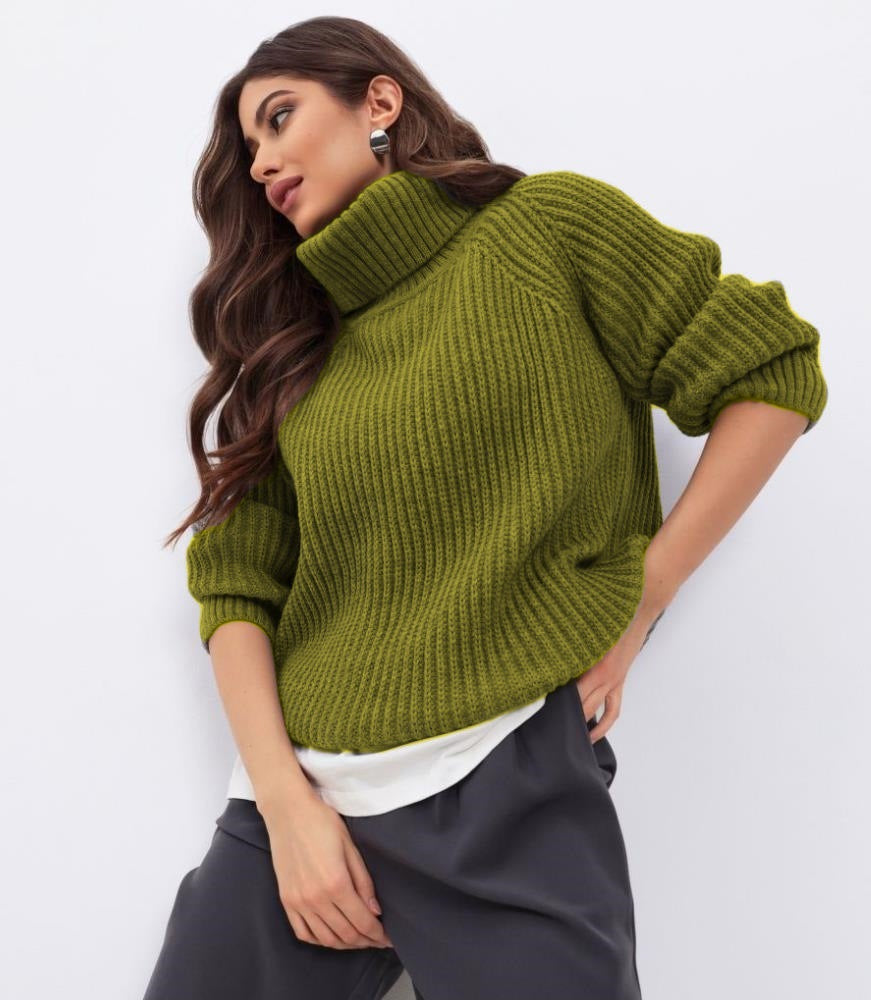 Damen Strickpullover mit hohem Kragen und strukturierter Maschenoberfläche R&B