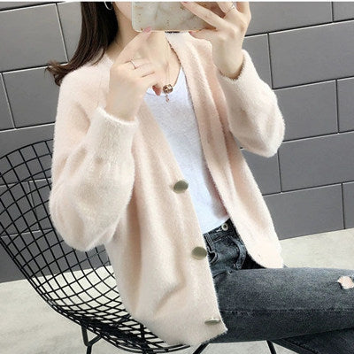 Damen Flauschige Strickjacke mit eleganten Knopfdetails R&B